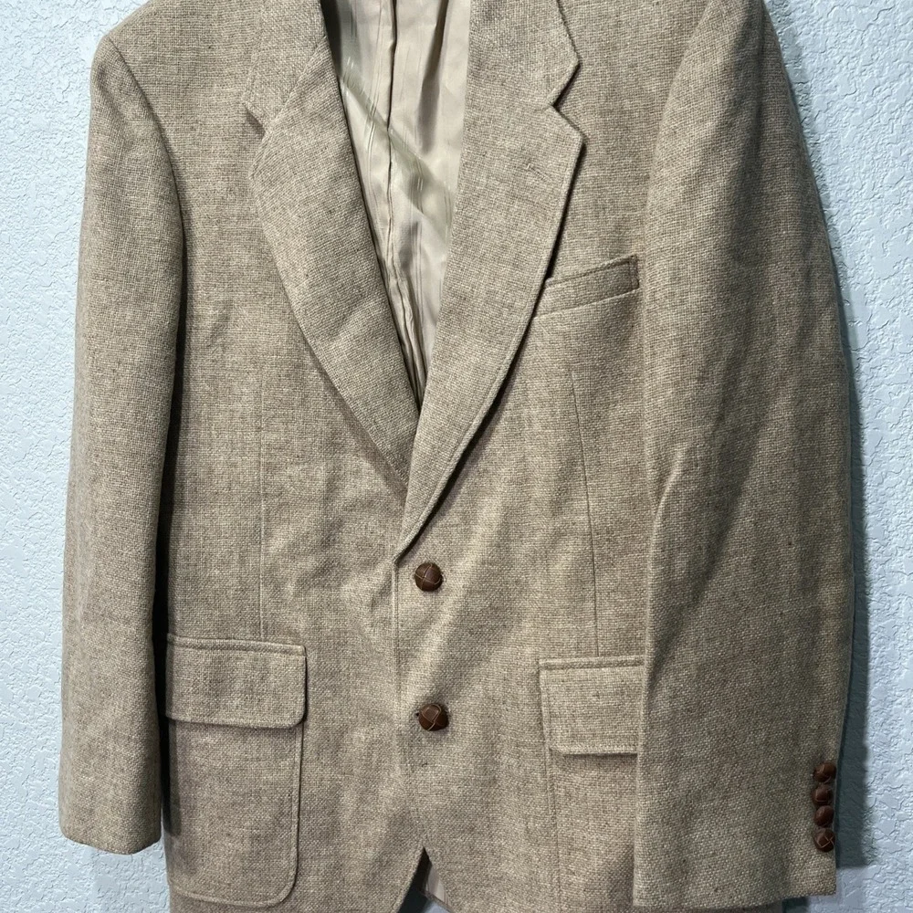 Michael J Daniel Vintage Blazer Mens 42 Tan Tweed Sport Coat Two Button Jacket